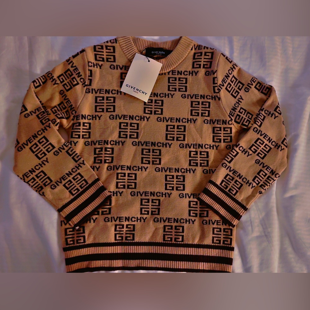 Givenchy Tan and Black Logo Crewneck Sweater